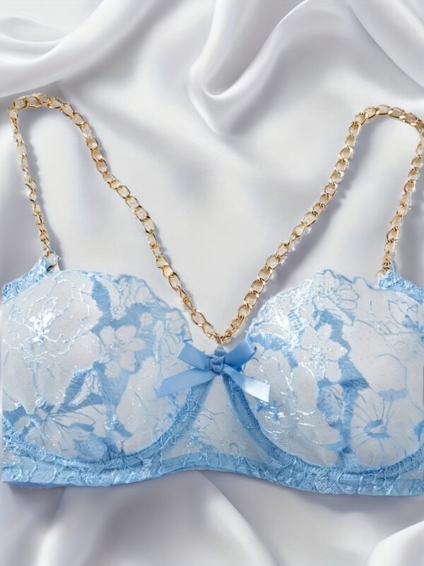 3pcs Floral Lace Mesh Lingerie Set with Chain-open Back Sleeveless Comfortable Elastic Hand Wash Bra, Panties And Lace Straps-sexy Lingerie for Women - Image 8