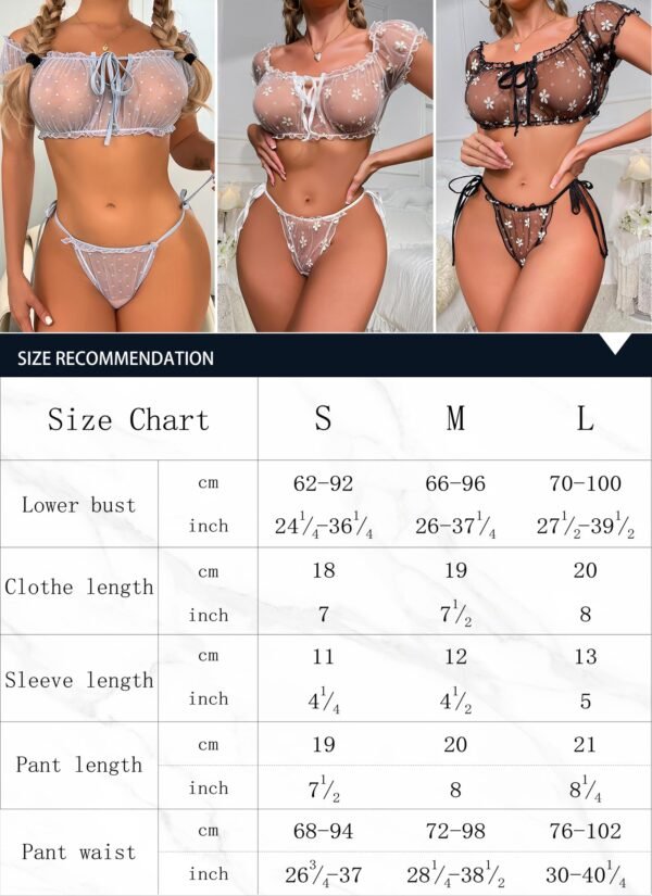Two Pieces Bra and Panty Set Ruffle Lingerie Set for Women,Mesh See Through Babydoll Chemise - Image 7